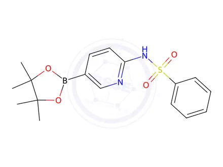 Chemical structure of N-(5-(4,4,5,5-Tetramethyl-1,3,2-dioxaborolan-2-yl)pyridin-2-yl)benzenesulfonamide