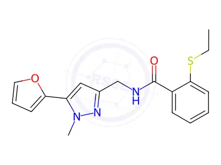 Chemical structure of 2-(Ethylthio)-N-((5-(furan-2-yl)-1-methyl-1H-pyrazol-3-yl)methyl)benzamide