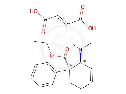 Chemical structure of trans-(±)-[2-(ethoxycarbonyl)-2-phenylcyclohex-5-enyl]dimethylammonium hydrogen fumarate