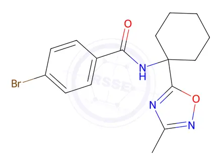 Chemical structure of 4-Bromo-N-(1-(3-methyl-1,2,4-oxadiazol-5-yl)cyclohexyl)benzamide