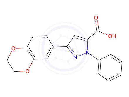 Chemical structure of 3-(2,3-Dihydrobenzo[b][1,4]dioxin-6-yl)-1-phenyl-1H-pyrazole-5-carboxylic acid