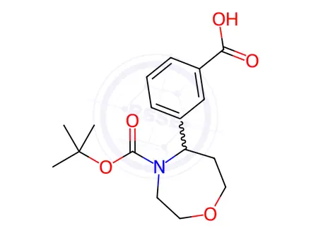 Chemical structure of 1,4-Oxazepine-4(5H)-carboxylic acid, 5-(3-carboxyphenyl)tetrahydro-, 4-(1,1-dimethylethyl) ester
