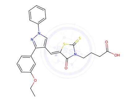 Chemical structure of 4-[(5Z)-5-{[3-(3-ethoxyphenyl)-1-phenyl-1H-pyrazol-4-yl]methylidene}-4-oxo-2-thioxo-1,3-thiazolidin-3-yl]butanoic acid