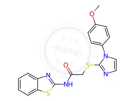 Chemical structure of N-(Benzo[d]thiazol-2-yl)-2-((1-(4-methoxyphenyl)-1H-imidazol-2-yl)thio)acetamide
