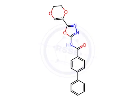 Chemical structure of N-(5-(5,6-Dihydro-1,4-dioxin-2-yl)-1,3,4-oxadiazol-2-yl)-[1,1'-biphenyl]-4-carboxamide
