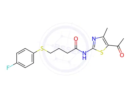Chemical structure of N-(5-Acetyl-4-methylthiazol-2-yl)-4-((4-fluorophenyl)thio)butanamide