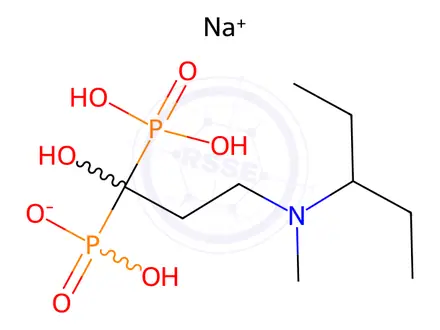 Chemical structure of sodium hydrogen(1-hydroxy-3-(methyl(pentan-3-yl)amino)-1-phosphonopropyl)phosphonate
