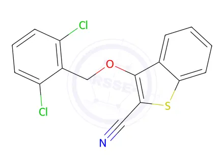 Chemical structure of 3-[(2,6-Dichlorophenyl)methoxy]-1-benzothiophene-2-carbonitrile