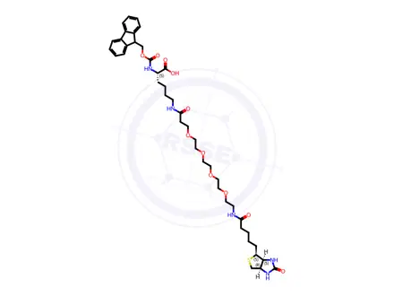 Chemical structure of 12,15,18,21-Tetraoxa-2,8,24-triazanonacosanoic acid, 3-carboxy-29-[(3aS,4S,6aR)-hexahydro-2-oxo-1H-thieno[3,4-d]imidazol-4-yl]-9,25-dioxo-, 1-(9H-fluoren-9-ylmethyl) ester, (3S)