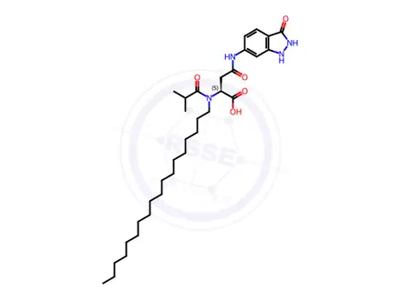 Chemical structure of N-(2,3-dihydro-3-oxo-1H-indazol-6-yl)-N2-(2-methylpropionyl)-N2-octadecyl-L-asparagine