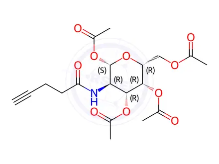 Chemical structure of (2S,3R,4R,5R,6R)-6-(Acetoxymethyl)-3-(pent-4-ynamido)tetrahydro-2H-pyran-2,4,5-triyl triacetate