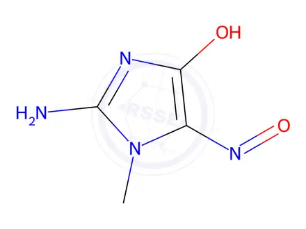 Chemical structure of 1-Methyl-2-imino-5-(hydroxyimino)imidazolidine-4-one