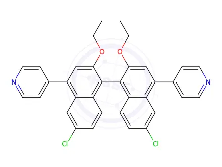 Chemical structure of 4,4'-[(1S)-6,6'-Dichloro-2,2'-diethoxy[1,1'-binaphthalene]-4,4'-diyl]bispyridine