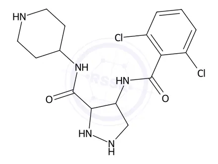 Chemical structure of 4-(2,6-Dichlorobenzamido)-N-(piperidin-4-yl)-1H-pyrazole-3-carboxamide