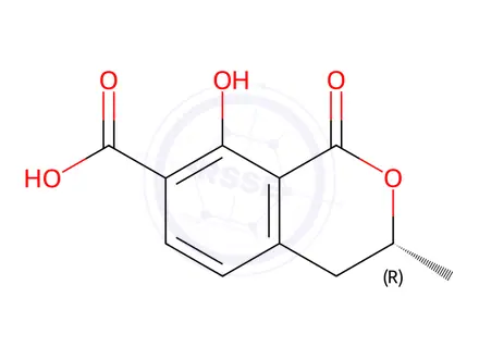 Chemical structure of (R)-3,4-Dihydro-8-hydroxy-3-methyl-1-oxo-1H-2-benzopyran-7-carboxylic acid