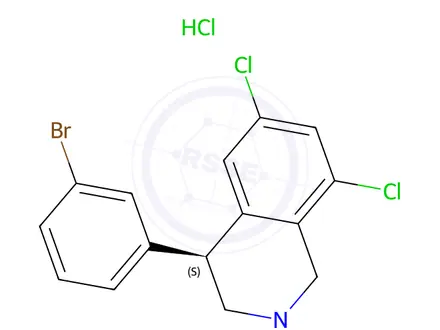 Chemical structure of (4S)-4-(3-Bromophenyl)-6,8-dichloro-2-methyl-3,4-dihydro-1H-isoquinoline hydrochloride
