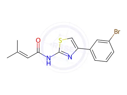Chemical structure of N-(4-(3-Bromophenyl)thiazol-2-yl)-3-methylbut-2-enamide