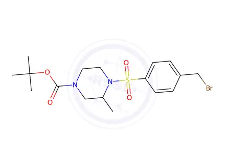 Chemical structure of tert-Butyl 4-((4-(bromomethyl)phenyl)sulfonyl)-3-methylpiperazine-1-carboxylate