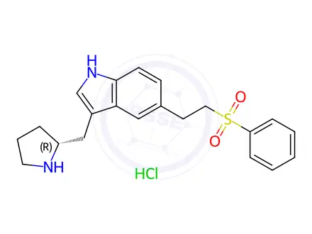 Chemical structure of (R)-5-(2-(phenylsulfonyl)ethyl)-3-(pyrrolidin-2-ylmethyl)-1H-indole hydrochloride