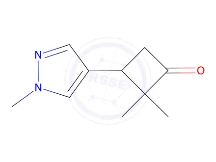 Chemical structure of 2,2-dimethyl-3-(1-methyl-1H-pyrazol-4-yl)cyclobutan-1-one