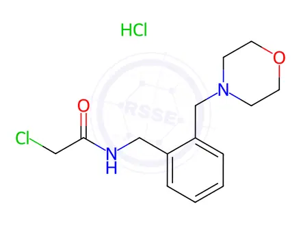 Chemical structure of 2-chloro-N-{[2-(morpholin-4-ylmethyl)phenyl]methyl}acetamide hydrochloride