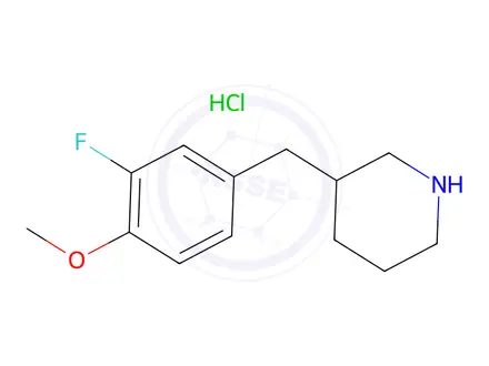 Chemical structure of 3-(3-Fluoro-4-methoxybenzyl)piperidine hydrochloride