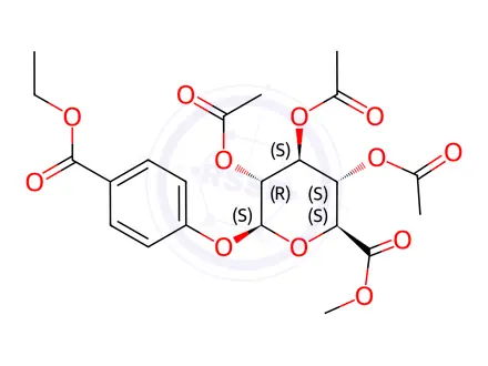 Chemical structure of 4-(Ethoxycarbonyl)phenyl 2,3,4-Triacetate β-D-Glucopyranosiduronic Acid Methyl Ester