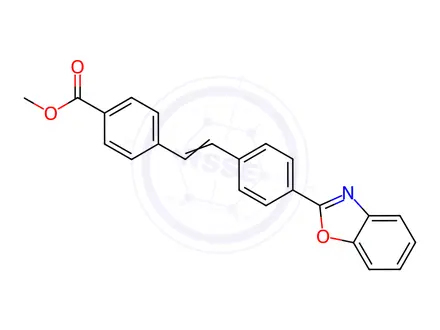 Chemical structure of methyl 4-[2-[4-(2-benzoxazoleyl)phenyl]vinyl]benzoate