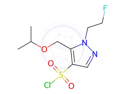 Chemical structure of 1-(2-fluoroethyl)-5-(isopropoxymethyl)-1H-pyrazole-4-sulfonyl chloride