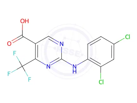 Chemical structure of 2-(2,4-Dichlorophenylamino)-4-trifluoromethylpyrimidine-5-carboxylic Acid