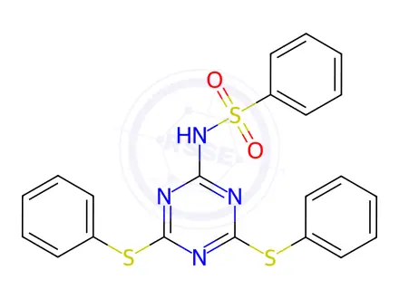 Chemical structure of N-(4,6-Bis(phenylthio)-1,3,5-triazin-2-yl)benzenesulfonamide