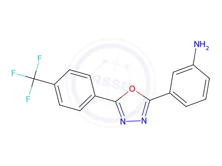 Chemical structure of 3-(5-(4-(Trifluoromethyl)phenyl)-1,3,4-oxadiazol-2-yl)aniline