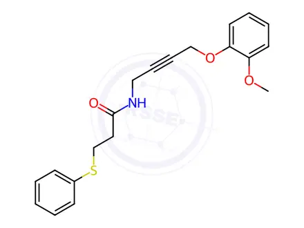 Chemical structure of N-(4-(2-Methoxyphenoxy)but-2-yn-1-yl)-3-(phenylthio)propanamide
