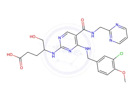 Chemical structure of 4-((4-((3-Chloro-4-methoxybenzyl)amino)-5-((pyrimidin-2-ylmethyl)carbamoyl)pyrimidin-2-yl)amino)-5-hydroxypentanoic Acid