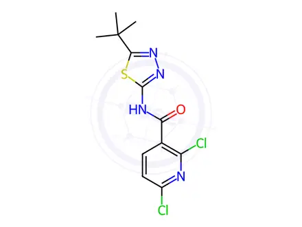 Chemical structure of N-(5-tert-Butyl-1,3,4-thiadiazol-2-yl)-2,6-dichloropyridine-3-carboxamide