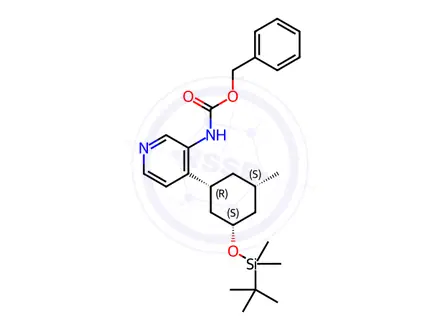 Chemical structure of Carbamic acid, N-[4-[(1R,3S,5S)-3-[[(1,1-dimethylethyl)dimethylsilyl]oxy]-5-methylcyclohexyl]-3-pyridinyl]-, phenylmethyl ester, rel-