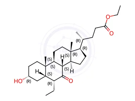 Chemical structure of (3α,5β,6α)-6-ethyl-3-hydroxy-7-oxo-cholan-24-oic Acid Ethyl Ester