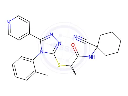 Chemical structure of N-(1-Cyanocyclohexyl)-2-((5-(pyridin-4-yl)-4-(o-tolyl)-4H-1,2,4-triazol-3-yl)thio)propanamide