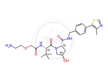 Chemical structure of (2S,4R)-1-((S)-2-(2-(2-Aminoethoxy)acetamido)-3,3-dimethylbutanoyl)-4-hydroxy-N-(4-(4-methylthiazol-5-yl)benzyl)pyrrolidine-2-carboxamide