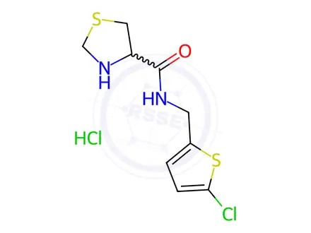 Chemical structure of N-((5-chlorothiophen-2-yl)methyl)thiazolidine-4-carboxamide hydrochloride