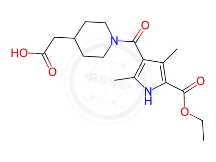Chemical structure of (1-{[5-(Ethoxycarbonyl)-2,4-dimethyl-1H-pyrrol-3-yl]carbonyl}piperidin-4-yl)acetic acid