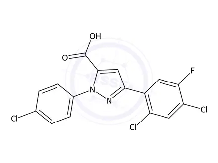 Chemical structure of 1-(4-Chlorophenyl)-3-(2,4-dichloro-5-fluorophenyl)-1H-pyrazole-5-carboxylic acid