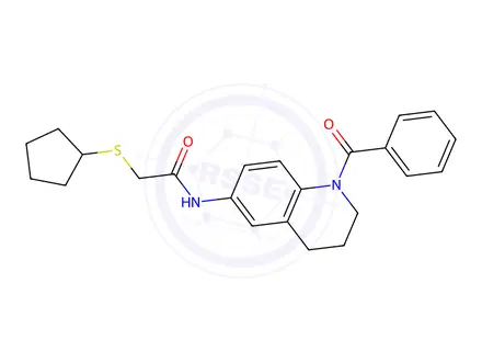 Chemical structure of N-(1-Benzoyl-1,2,3,4-tetrahydroquinolin-6-yl)-2-(cyclopentylthio)acetamide