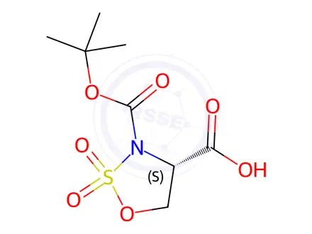 Chemical structure of 1,2,3-Oxathiazolidine-3,4-dicarboxylic acid, 3-(1,1-dimethylethyl) ester, 2,2-dioxide, (4S)-