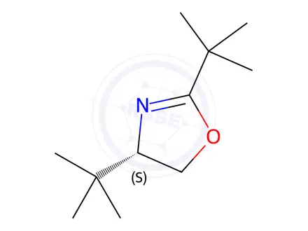 Chemical structure of Oxazole, 2,4-bis(1,1-dimethylethyl)-4,5-dihydro-, (4S)-