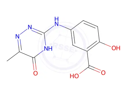 Chemical structure of 2-Hydroxy-5-((6-methyl-5-oxo-4,5-dihydro-1,2,4-triazin-3-yl)amino)benzoic acid
