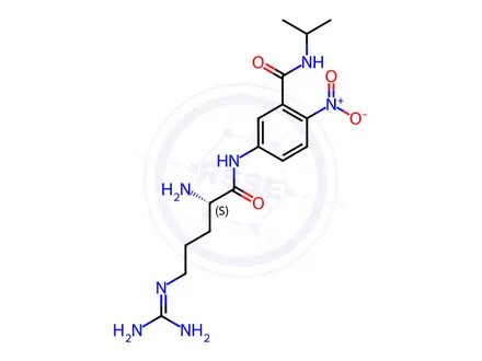 Chemical structure of (S)-5-(2-Amino-5-((diaminomethylene)amino)pentanamido)-N-isopropyl-2-nitrobenzamide Dihydrochloride