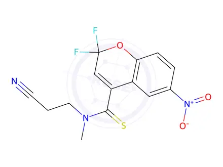 Chemical structure of N-(2-Cyanoethyl)-2,2-bisfluoromethyl-6-nitro-2H-1-benzopyran-4-carboth ioamide