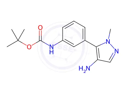 Chemical structure of Carbamic acid, N-[3-(4-amino-1-methyl-1H-pyrazol-5-yl)phenyl]-, 1,1-dimethylethyl ester