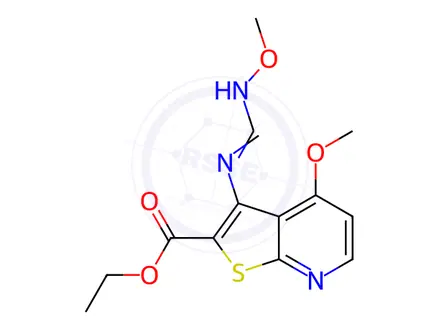 Chemical structure of Ethyl 4-methoxy-3-[(E)-N'-methoxyimidamido]thieno[2,3-b]pyridine-2-carboxylate